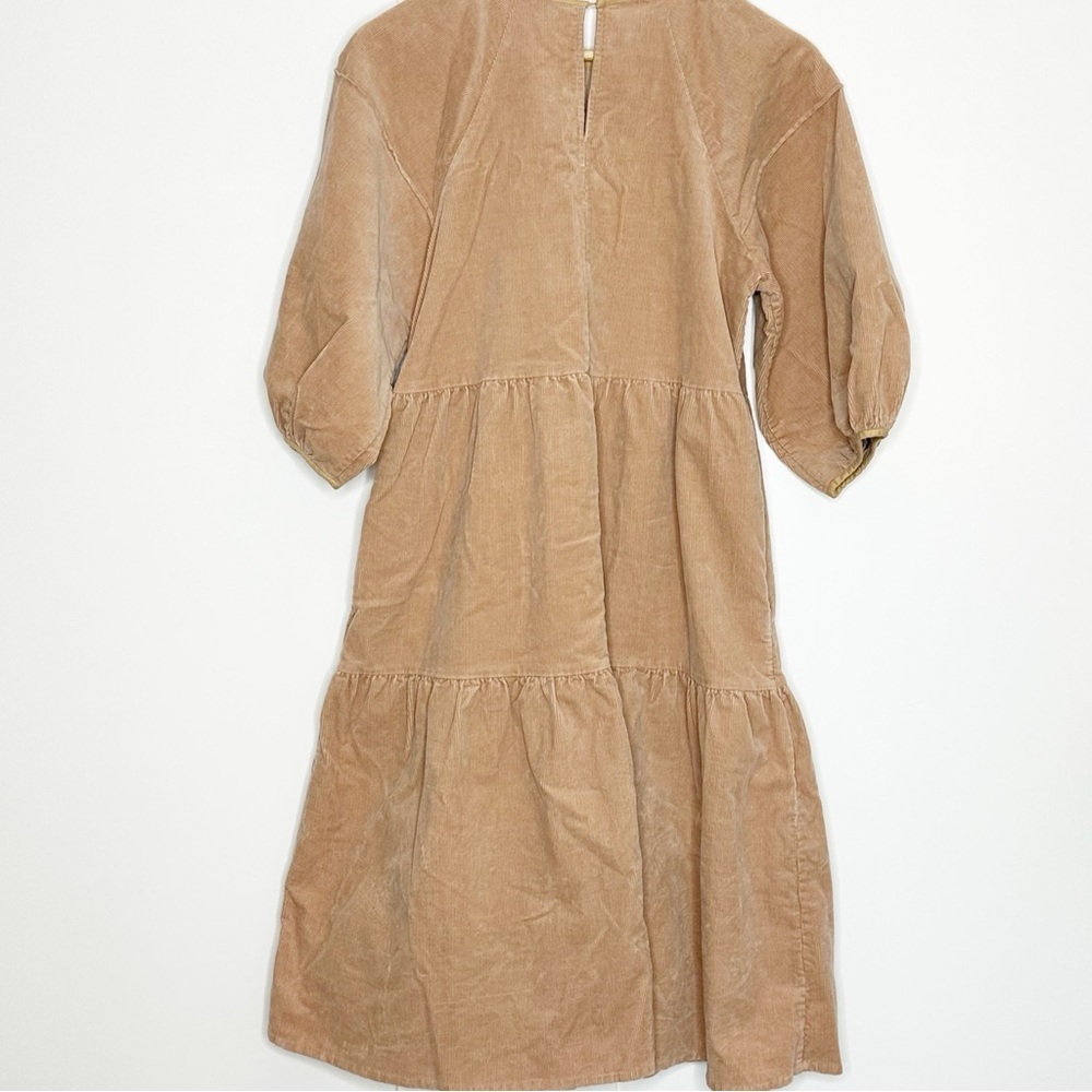 Everlane The Tiered Corduroy Midi Dress Small Tan pockets normcore cottagecore - Picture 8 of 14